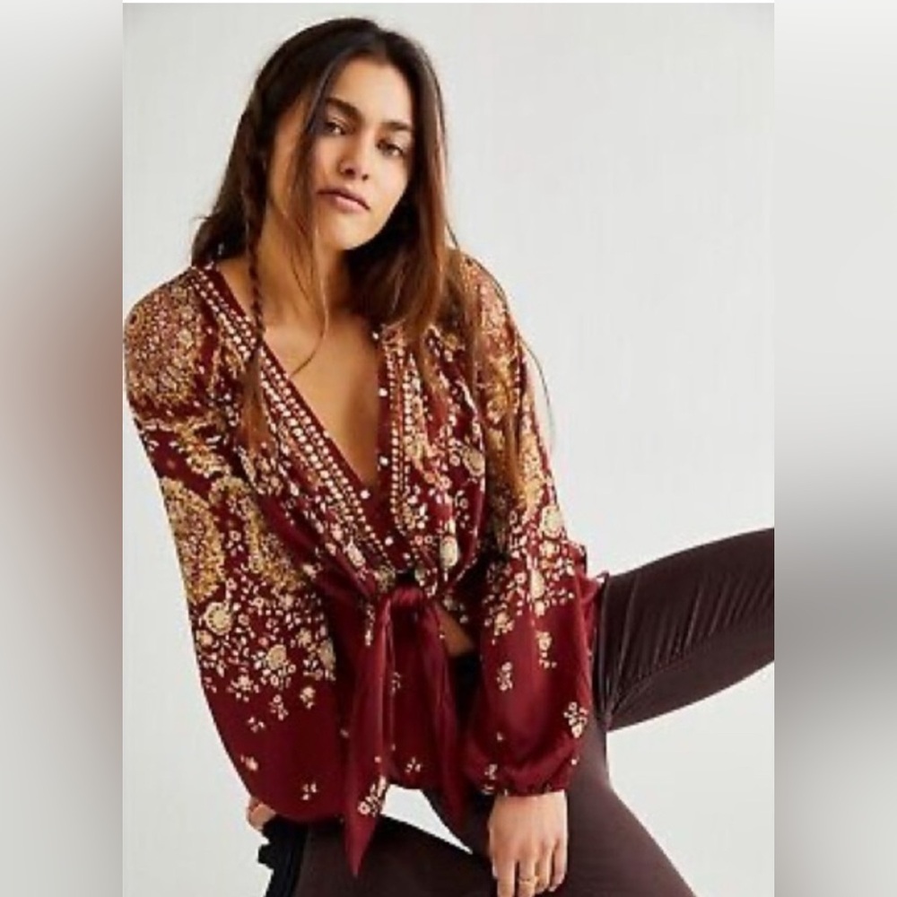Free People Run Free Blouse Chocolate combo